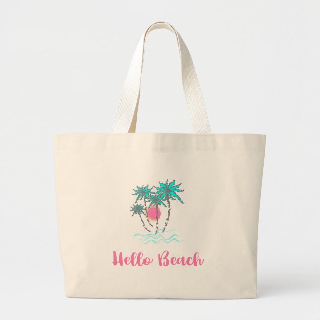 Bolso De Tela Gigante Hello Beach Tropical Style Summer Guay (Frente)