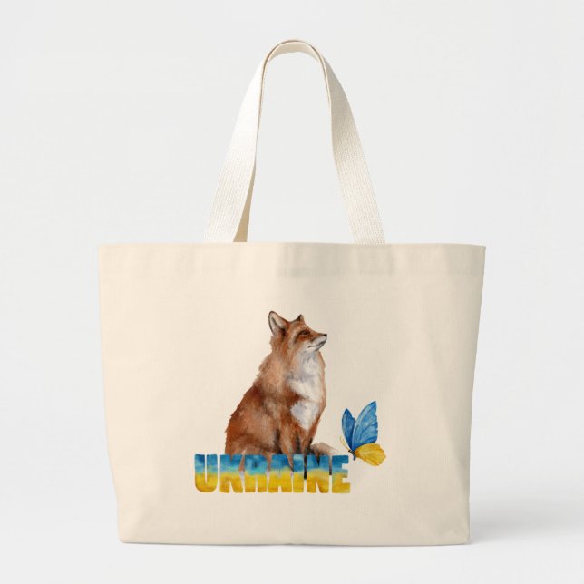 Bolso De Tela Gigante Hermosa acuarela Ucrania Fox y Mariposa (Frente)