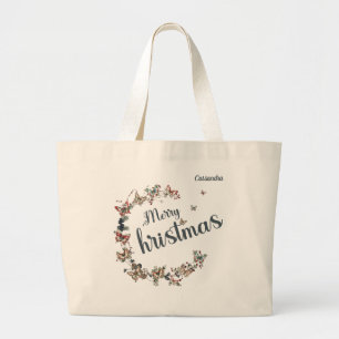 Bolso De Tela Gigante Hermosa Mariposa Vintage Feliz Navidad
