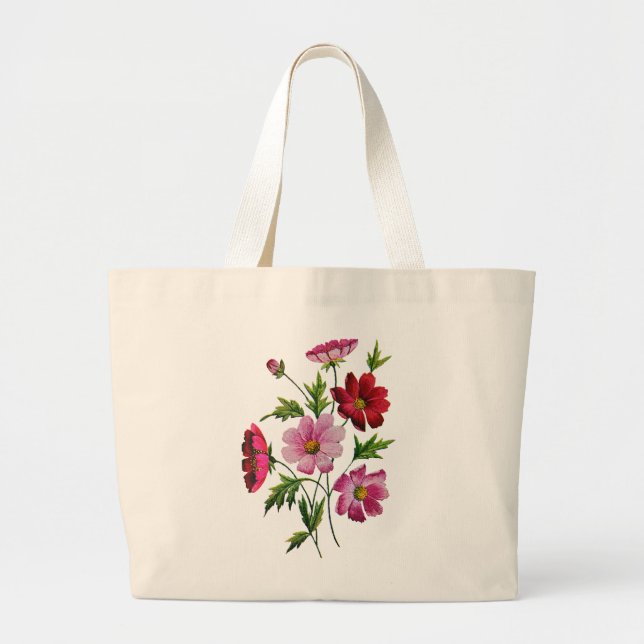 Bolso De Tela Gigante Hermosas flores de cosmos en bordado de trigo (Frente)