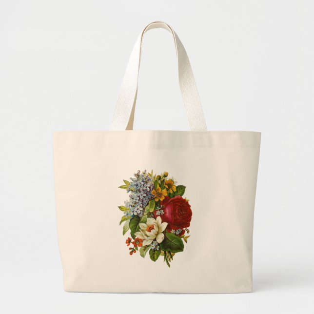 Bolso De Tela Gigante Hermoso Bouquet Romántico con Rosa Roja (Frente)