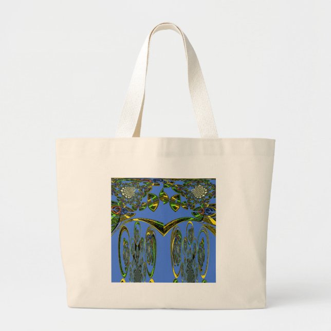 Bolso De Tela Gigante Hermoso diseño iridiscente de pájaros planos (Frente)