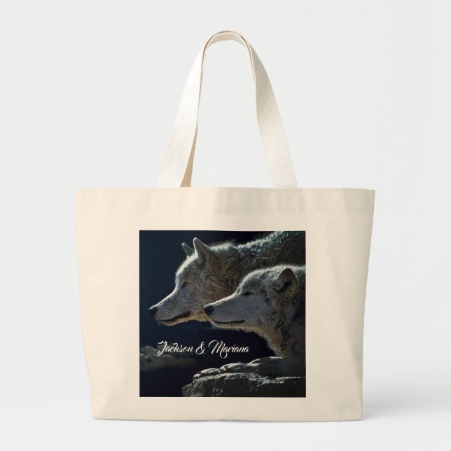 Bolso De Tela Gigante Hermosos lobos grises de noche (Frente)