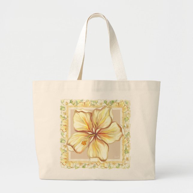 Bolso De Tela Gigante Hibiscus & lace YELLOW (Frente)