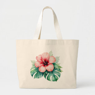 Bolso De Tela Gigante Hibiscus rojo hawaiano con amor a Monstera Hawaii