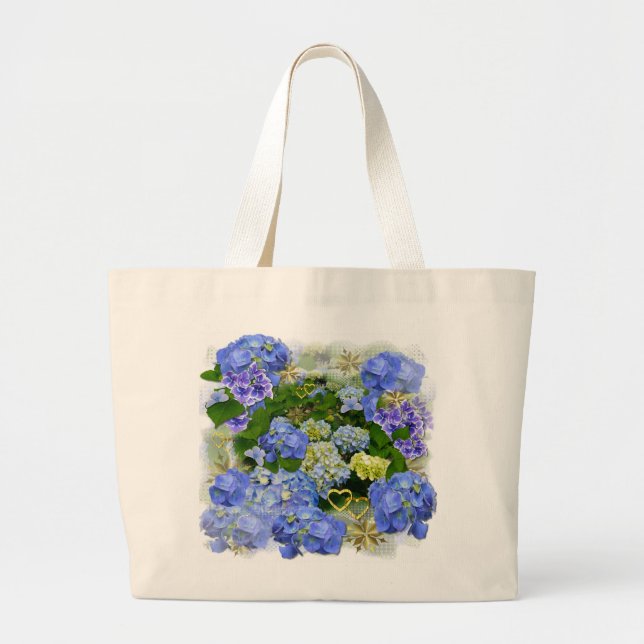 Bolso De Tela Gigante HIDRANGEA AZUL ~ Tote Jumbo (Frente)