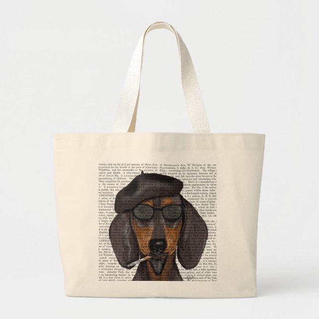 Bolso De Tela Gigante Hipster Dachshund Negro y Tan (Frente)
