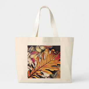 Bolso De Tela Gigante Hojas de roble de roble rugoso naranja amarillo