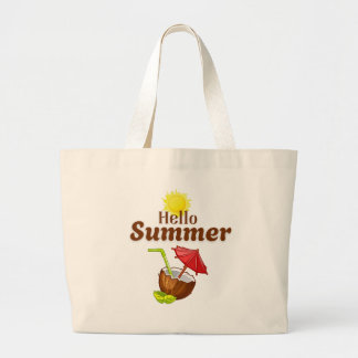 Bolso De Tela Gigante Hola Verano Amarillo Sol Coco Sombrilla Roja