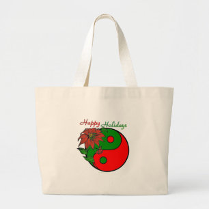 Bolso De Tela Gigante Holiday Yin Yang Poinsettia Green Red