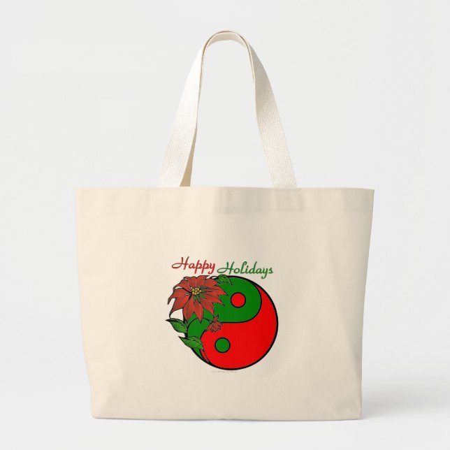 Bolso De Tela Gigante Holiday Yin Yang Poinsettia Green Red (Frente)