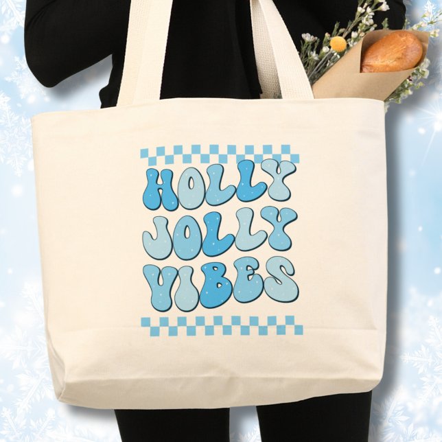 Bolso De Tela Gigante Holly Jolly vibes, Navidades retro (Holly Jolly Vibes Retro Christmas Design Blue)