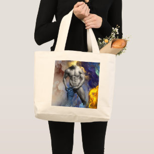 Bolso De Tela Gigante Hombre poniéndose jeans, SlipperyJoe, sin camisa, 