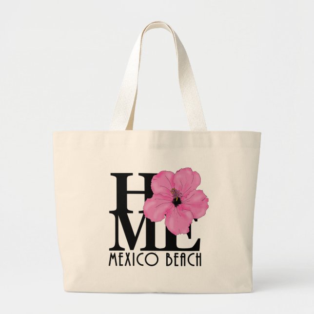 Bolso De Tela Gigante HOME Mexico Beach Pink Hibiscus (Frente)