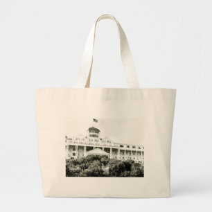 Bolso De Tela Gigante Hotel magnífico, isla de Mackinac, blanco y negro