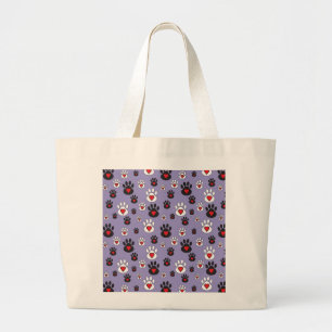Bolso De Tela Gigante Huellas de patas con corazones rojos sobre azul