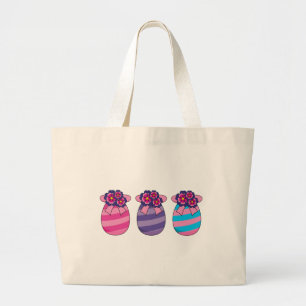 Bolso De Tela Gigante Huevos de Pascua con flores y cinta de opciones