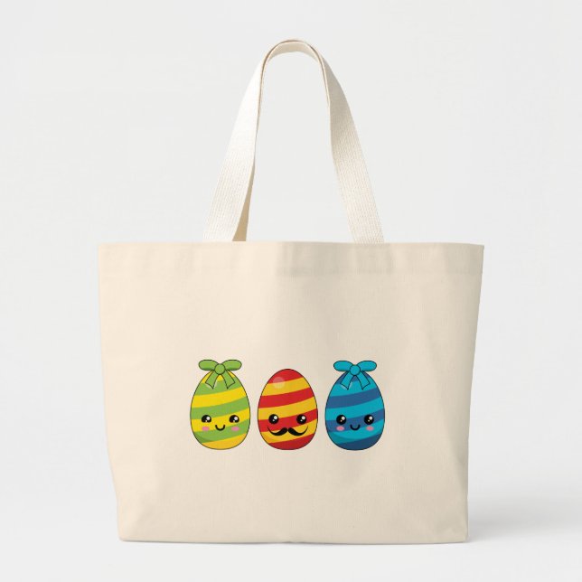 Bolso De Tela Gigante Huevos de Pascua de Kawaii con cintas (Frente)