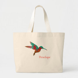 Bolso De Tela Gigante Hummingbird verde azulado y rojo fractal con nombr