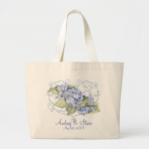 Bolso De Tela Gigante Hydrangeas azules, mariposa y floral moderno del