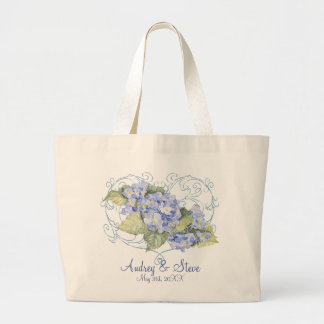 Bolso De Tela Gigante Hydrangeas azules, mariposa y floral moderno del