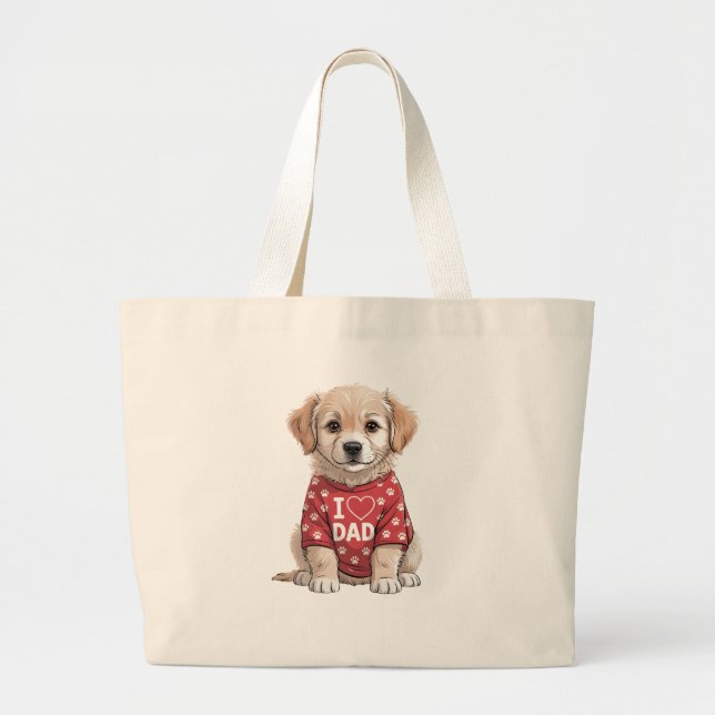 Bolso De Tela Gigante I Love Dad Cute Puppy Dog with Paw Prints (Frente)