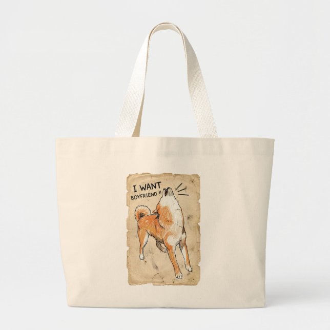 Bolso De Tela Gigante I Want a Boyfriend – Manifesting Shiba Inu Tote |  (Frente)