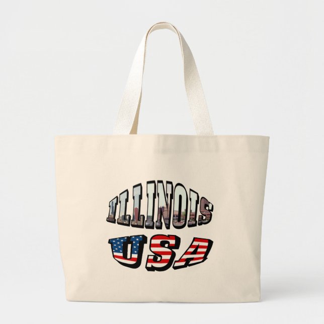 Bolso De Tela Gigante Illinois Bandera de Estados Unidos y foto de estad (Frente)
