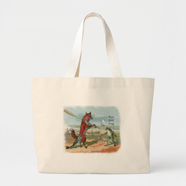Bolso De Tela Gigante Ilustracion antiguo de pesca de rana Fox (Frente)