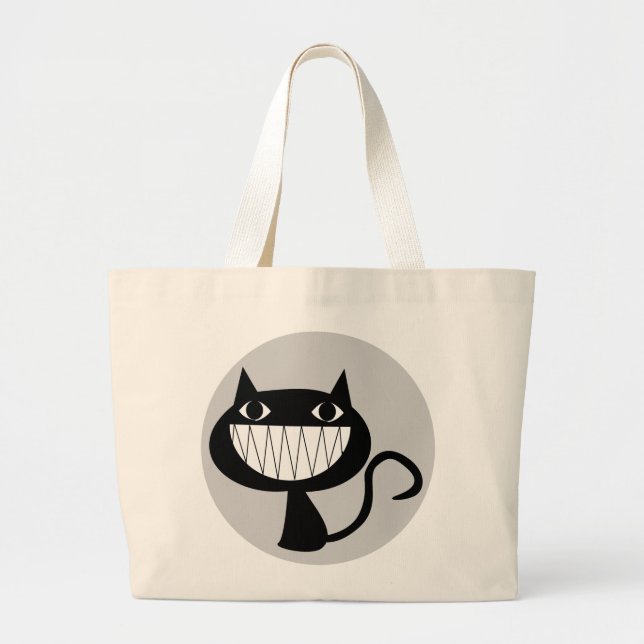 BOLSO DE TELA GIGANTE ILUSTRACION CAT BLANCO Y NEGRO QUIRKY (Frente)