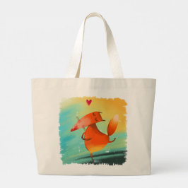 Bolso De Tela Gigante Ilustracion de acuarela artesanal Funny Fox