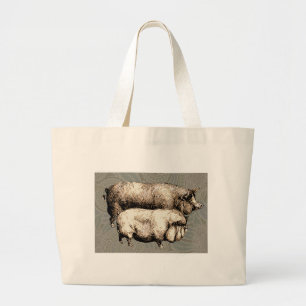 Bolso De Tela Gigante Ilustracion de arte antiguo de la granja de cerdos