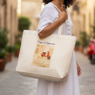 Bolso De Tela Gigante Ilustración de café italiano Vespa y cappuccino