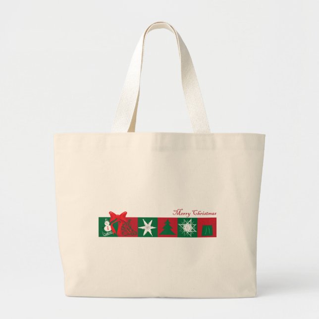 Bolso De Tela Gigante Ilustración de Feliz Navidad (Frente)