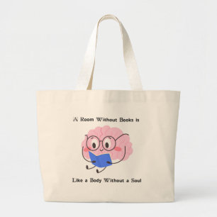 Bolso De Tela Gigante Ilustración de gusano de libro rosa lindo con cita