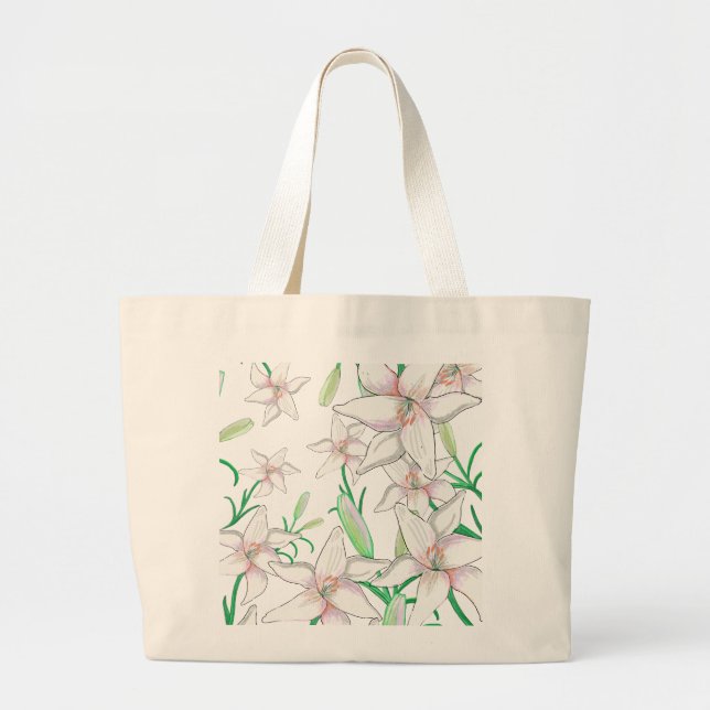 Bolso De Tela Gigante Ilustración de Lirios Blancos   (Frente)