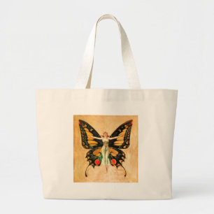 Bolso De Tela Gigante Ilustración de Mujer Volando Mariposa Flapper