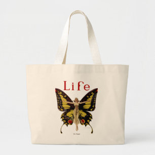 Bolso De Tela Gigante Ilustración de Mujer Volando Mariposa Flapper