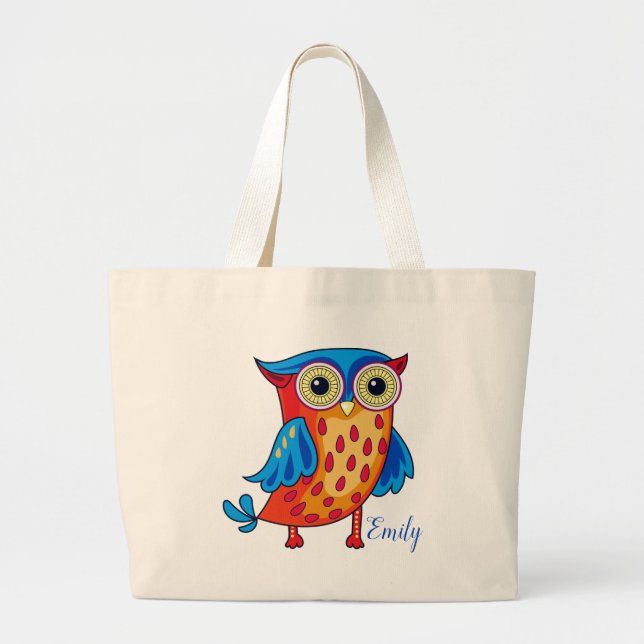 Bolso De Tela Gigante Ilustracion de personalizado de búho (Frente)