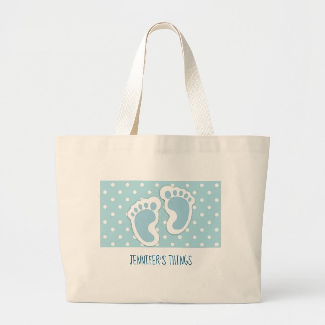 Bolso De Tela Gigante Ilustracion de pies de niño pequeño azul (Frente)