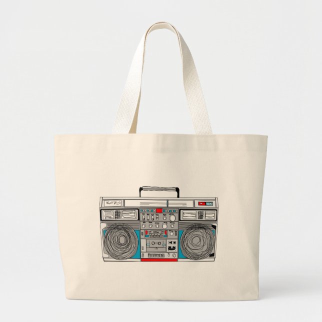 Bolso De Tela Gigante ilustracion del boombox 80s (Frente)