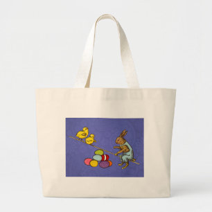 Bolso De Tela Gigante Ilustración del conejo de Pascua poniendo huevos