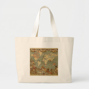 Bolso De Tela Gigante Ilustración del Mapa Mundial Antiguo de 1886