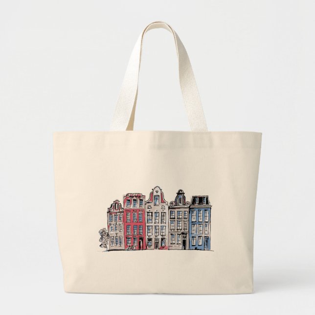 Bolso De Tela Gigante Ilustracion Edificios de Amsterdam (Frente)