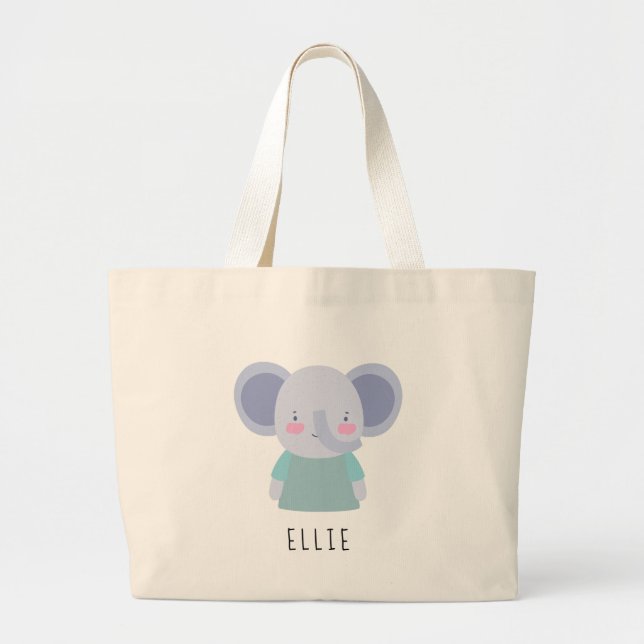 Bolso De Tela Gigante Ilustracion elefante lindo - Personalizable (Frente)