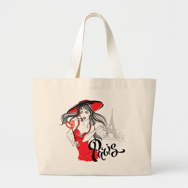 Bolso De Tela Gigante Ilustracion femenino de moda de París (Frente)