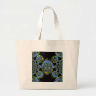 Bolso De Tela Gigante Impresión de arte en Kaleidoscope azul y amarillo