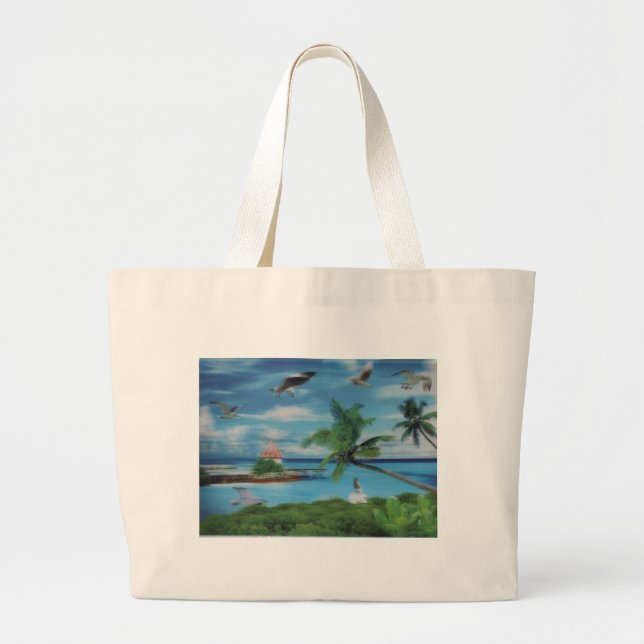 Bolso De Tela Gigante Impresión de escenas de playa tropical (Frente)