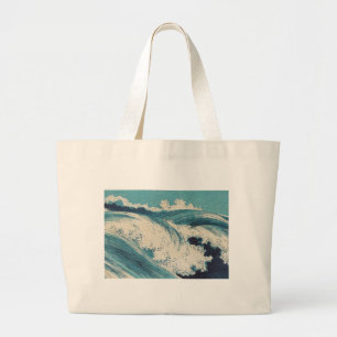 Bolso De Tela Gigante Impresión de océanos de olas azules japonesas anti