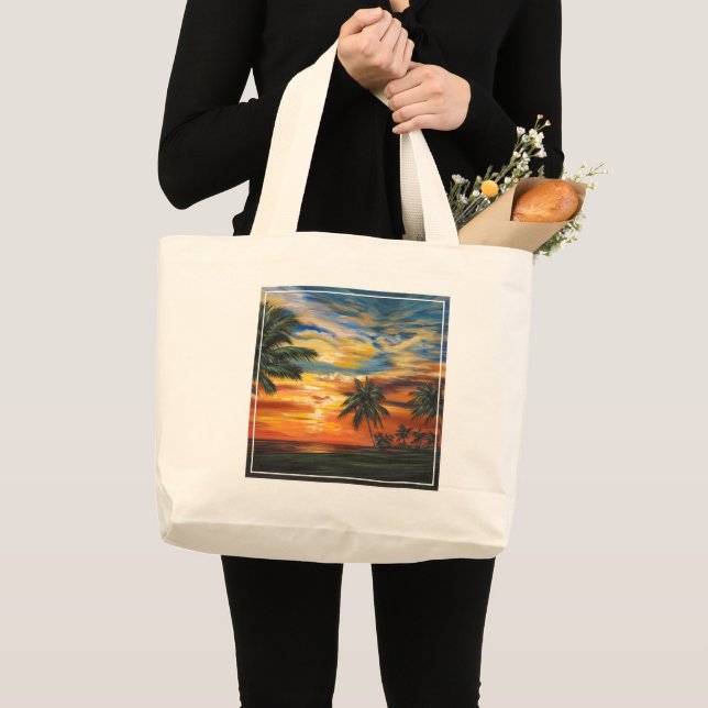 Bolso De Tela Gigante Impresionante atardecer tropical (Anverso (producto))